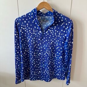 IBKUL Blue and White Polka Dot Quarter-Zip Top